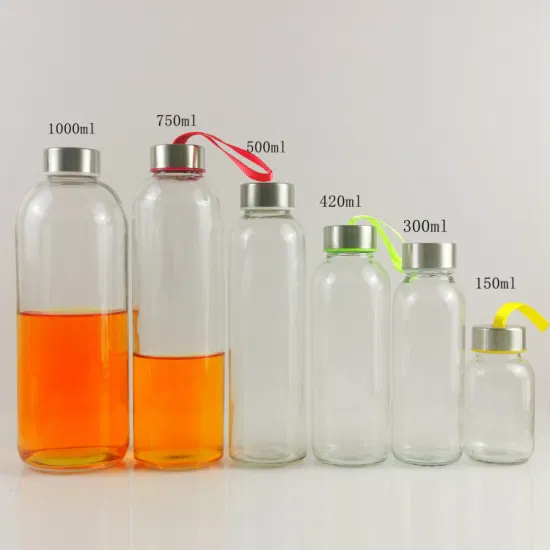 Botella de agua de vidrio para bebidas de jugo de 500 ml con fuga de bambú/acero inoxidable
